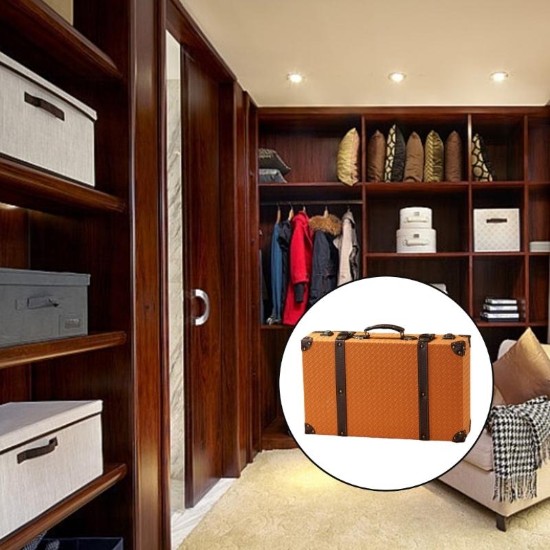 Vintage Europäischer Stil Leder und Holz Aufbewahrungsbox Tragbar Haushaltsgegenstände Organizer Für Heim Büro Dekoration