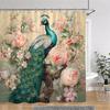 Vintage Peacock Shower Curtain Beautiful Turquoise Blue Peacock Floral Polyester Fabric Shower Curtain Bathroom Decor with Hooks