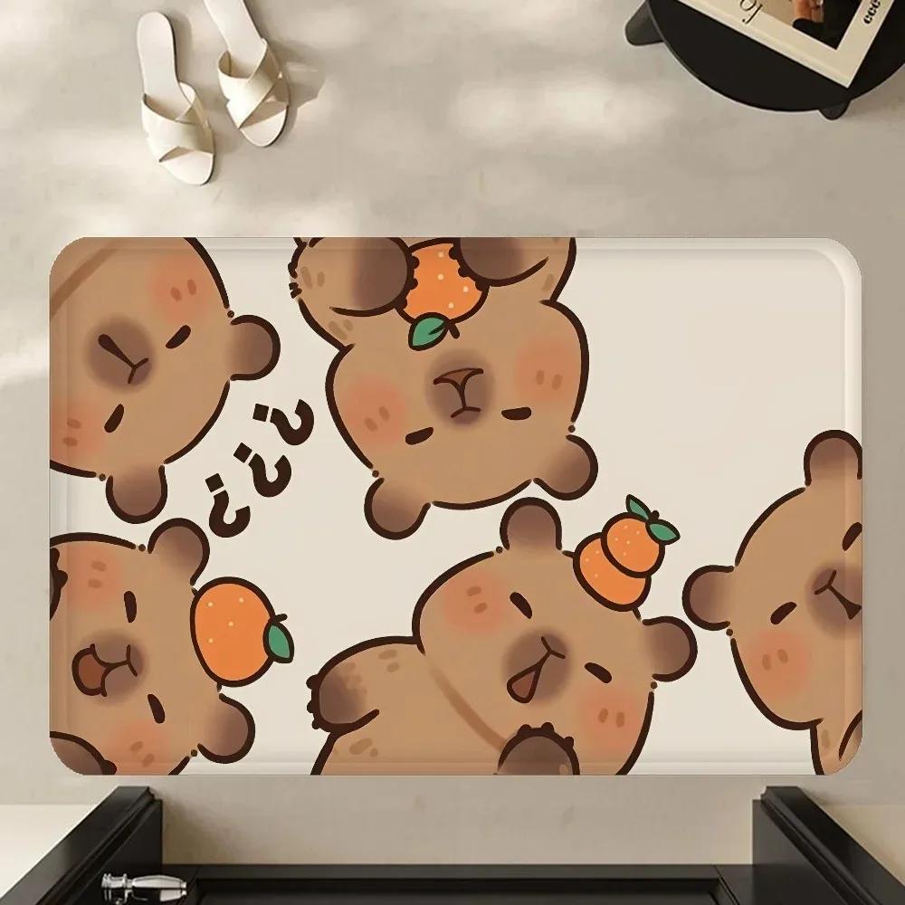 Cute Capybara Pattern Door Mat Polyester Kitchen Entryway Rug Bathroom Bedroom Entrance Doormat Indoor Outdoor Home Carpet
