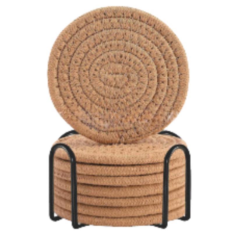 8pcs Handwoven Coasters Made of Cotton Absorbent and Heat-resistant Solid Color Nordic Style Coaster for Home Decoration