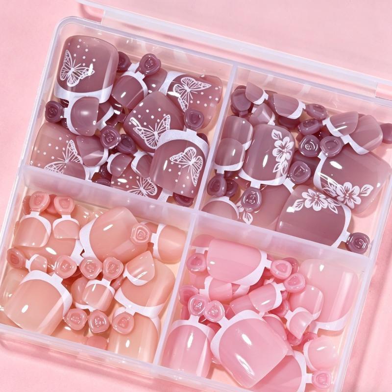 Full Cover Short Press On Toe Nails 96Pcs/Box Red High Saturation Fake Toe Nails for Home DIY Salon Foot Nail Decor