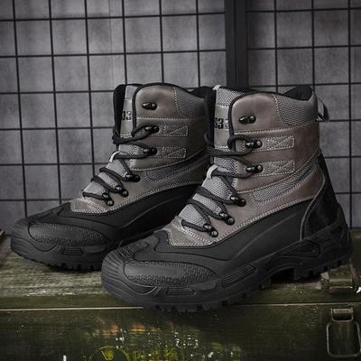Herren Winter Schneestiefel aus Samt, lässig, PU-Canvas, warm, taktische Outdoor-Schuhe, groß, hoch, dick, rutschfest, Wander-/Kampfschuh, Größe 39–47