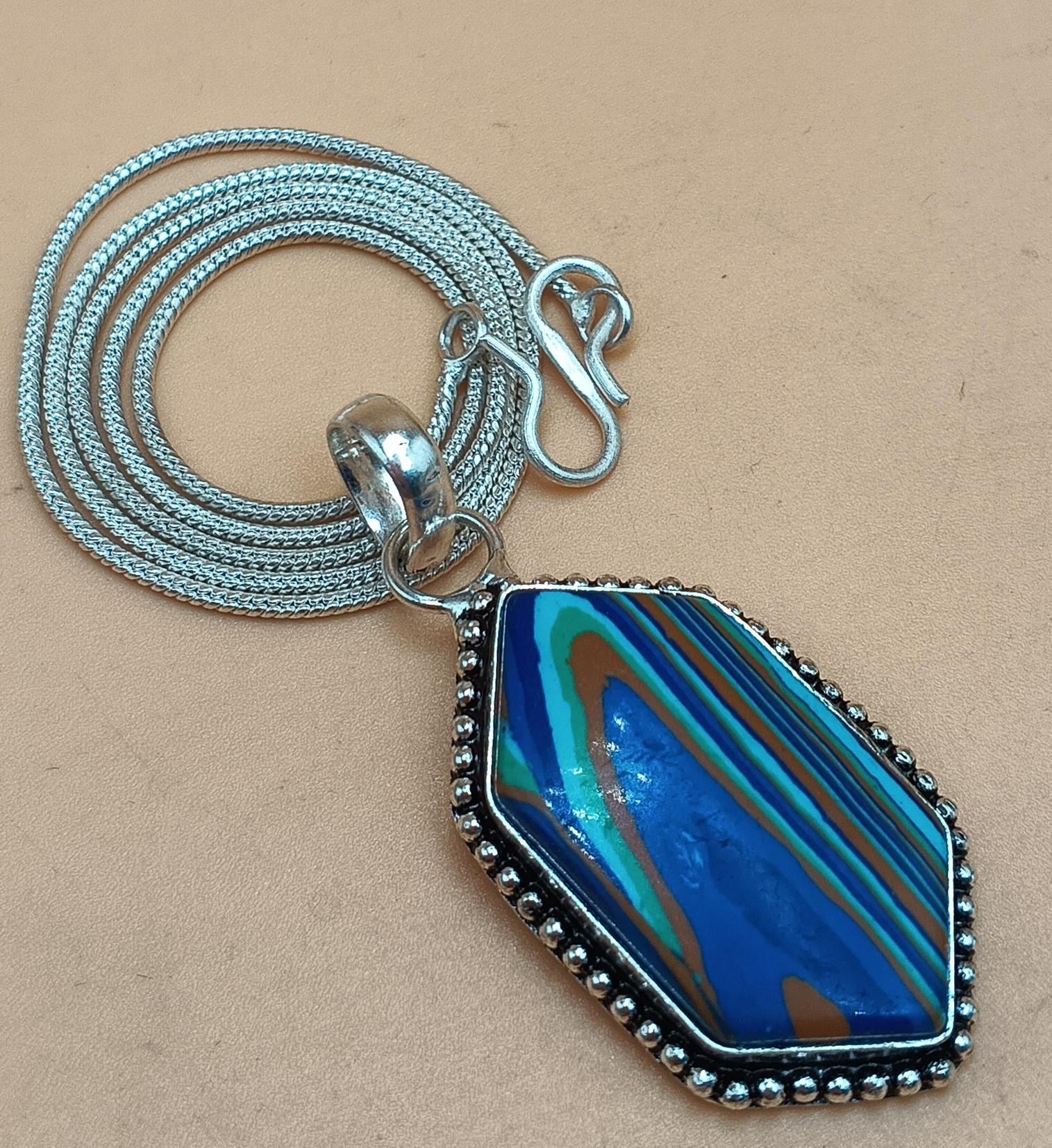 

Blue Calsilica Gemstone 925 Sterling Silver Plated 1 PC Arrow Design Pendants With Chain Jewelry M синій