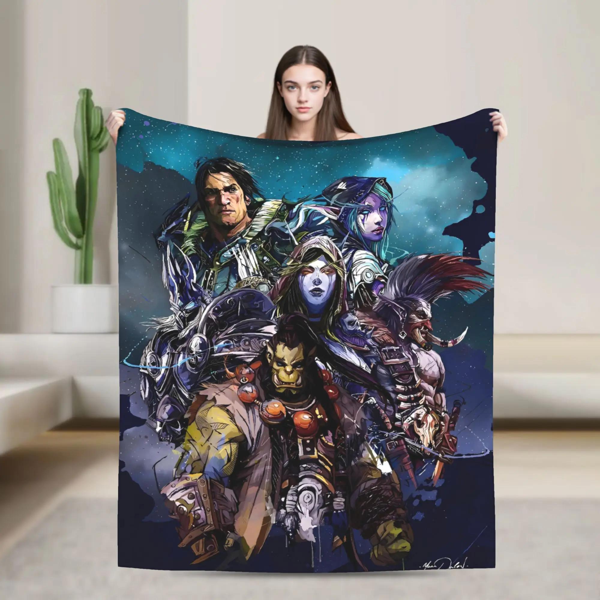 WOW World of Warcraft Arthas Retro Game Flannel Blanket Super Warm Throw Blanket for Bedroom Camping Bedspread Sofa Bed Cover 100cmx150cm