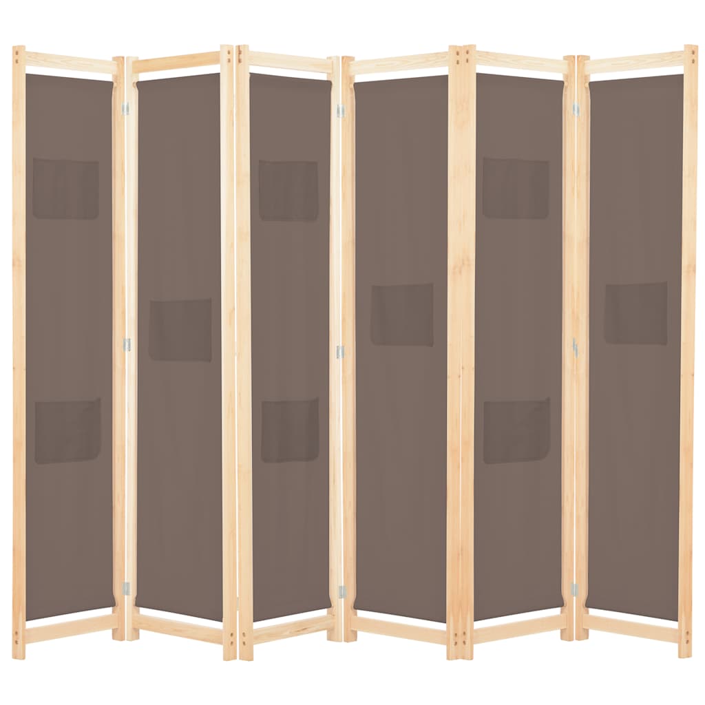 6 Panel Room Divider Brown 240 X 170 X 4 Cm Fabric