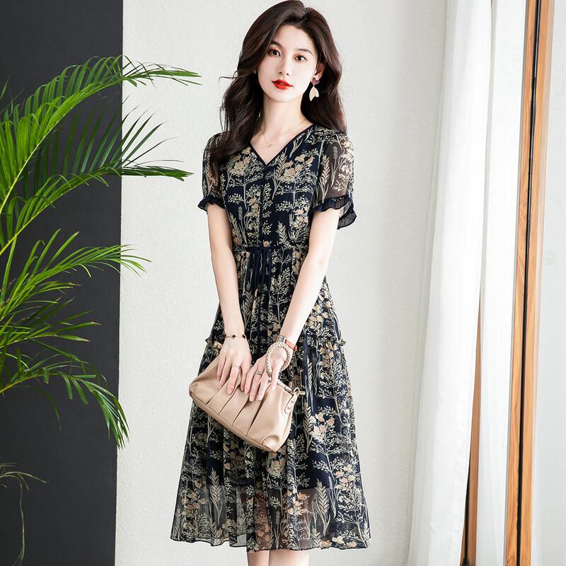 Elegant Floral Print A-Line Midi Dress 4XL