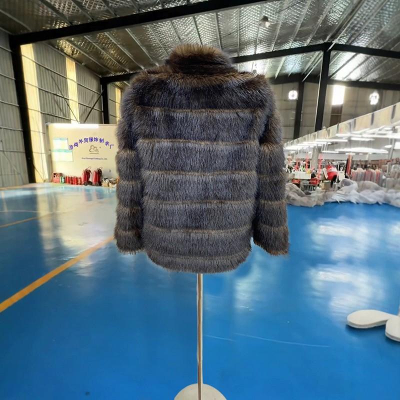 Womens 2026 Fall Winter Faux Mink Fur Mid-Length Coat Loose Warm Street Style Outerwear