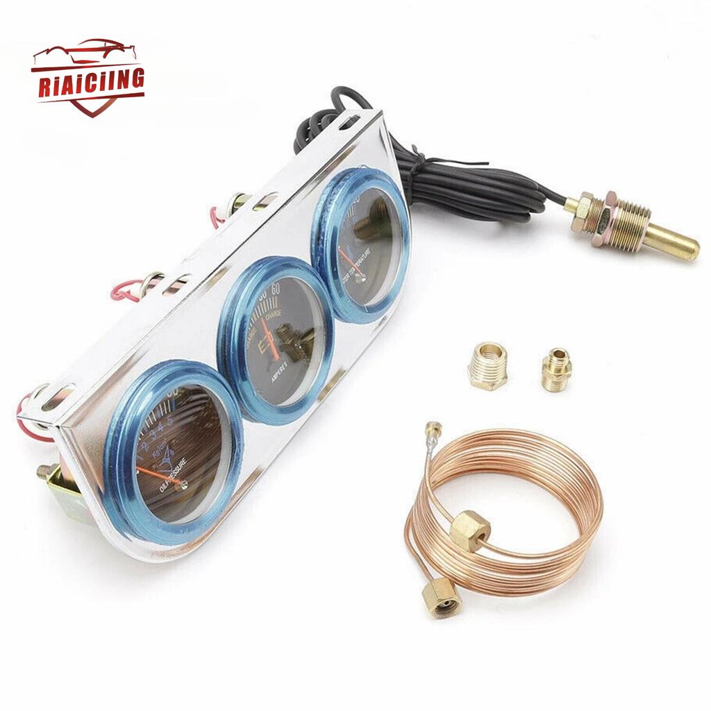 2'' 52mm Auto Car Oil Pressure Water Temp Amp Meter Gauge With Sensor Triple Gauge Set Mechanical Chrome Panel Black Face