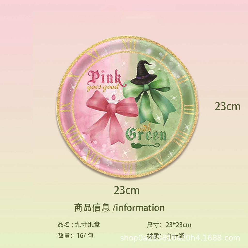 Pink Green Witch Theme Birthday Party Cutlery Paper Plates Paper Cups Paper Towels Tablecloths Flag Birthday Party Supplies