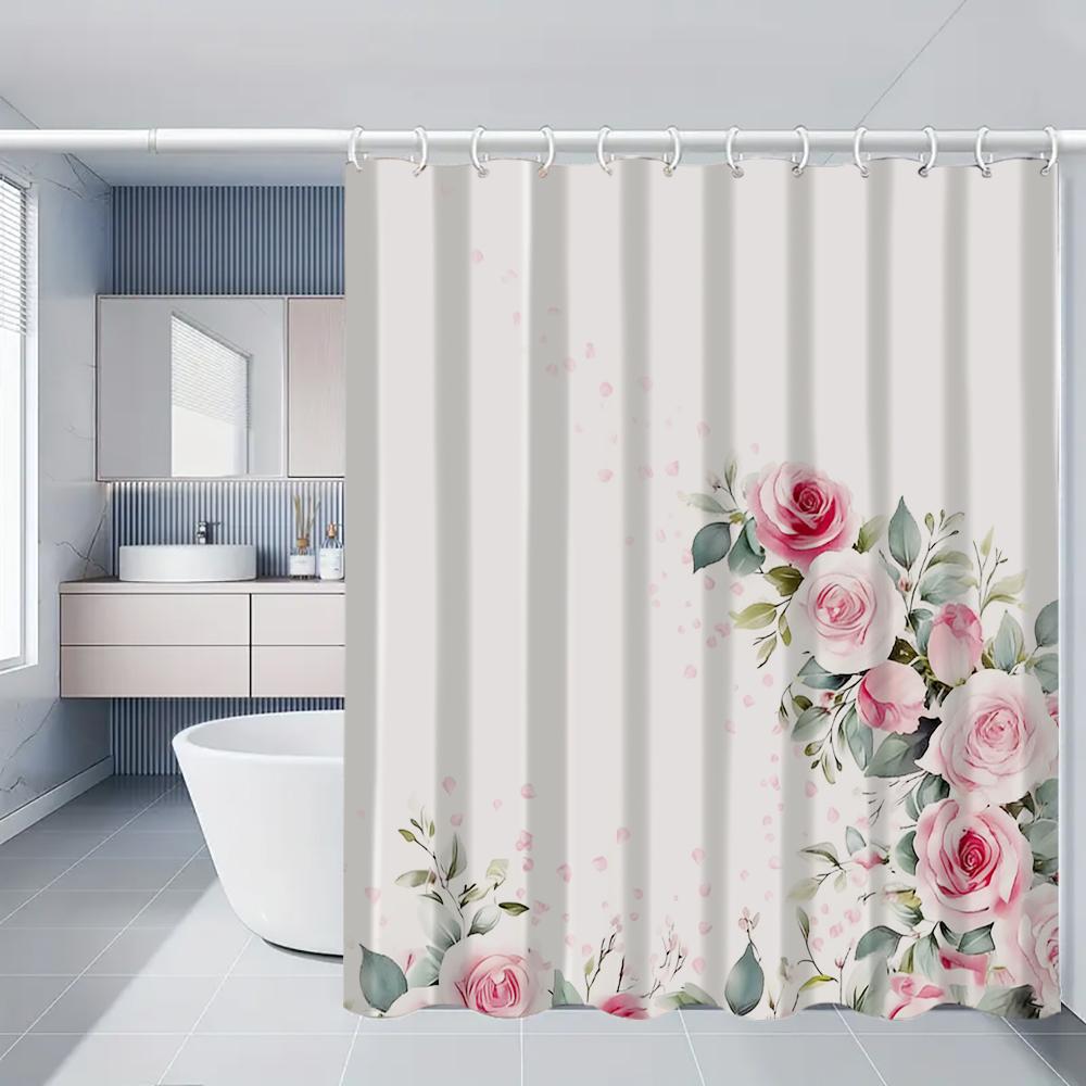4 Piece Bathroom Decor Set With 70.8 Inch Shower Curtain Rug And Toilet Lid Cover