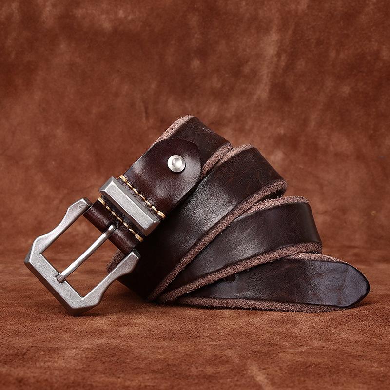 Rough Domineering Trend Personalized Thickened Extra Thick First Layer Cowhide Genuine Leather Men'S Belt Tough Guy Stainless Steel Buckle Belt