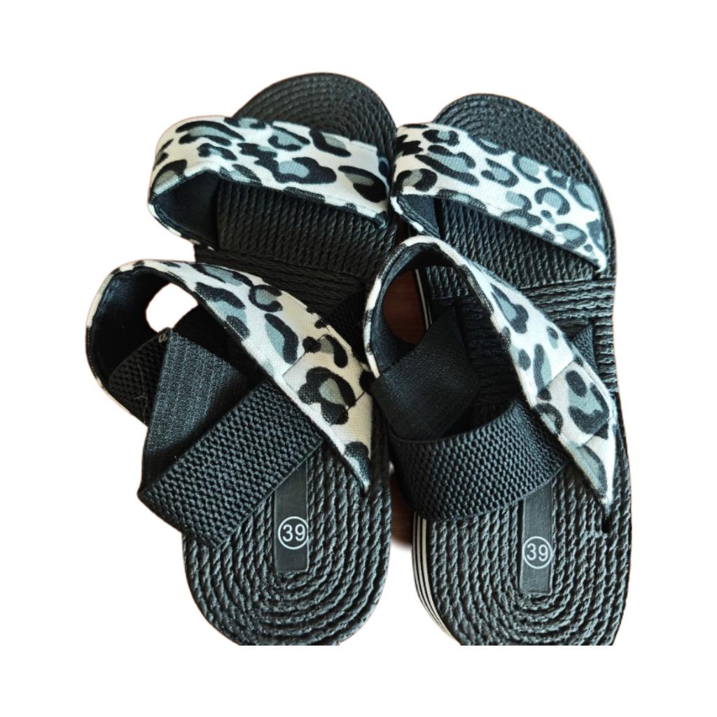Leopard Print EVA Wedge Sandals - Plus Size Beach Summer Fashion, Height-Boosting Thick Sole.