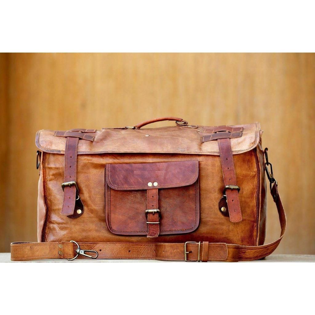 Ručně vyráběná kožená originální cestovní taška Weekend Gym Men Vintage zavazadla přes noc. S kombinovaným koženým deníkem