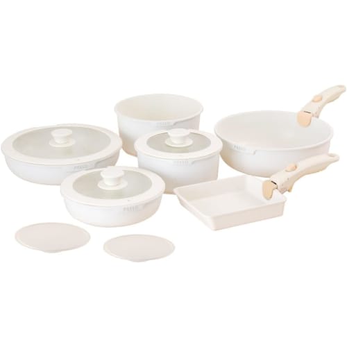 11-Piece Frying Pan Set, Induction Cooking and Gas Compatible, Includes Removable Handles, Saucepan, Egg Pan, and Lid, Easy Cooking, Lunch Box, and Li