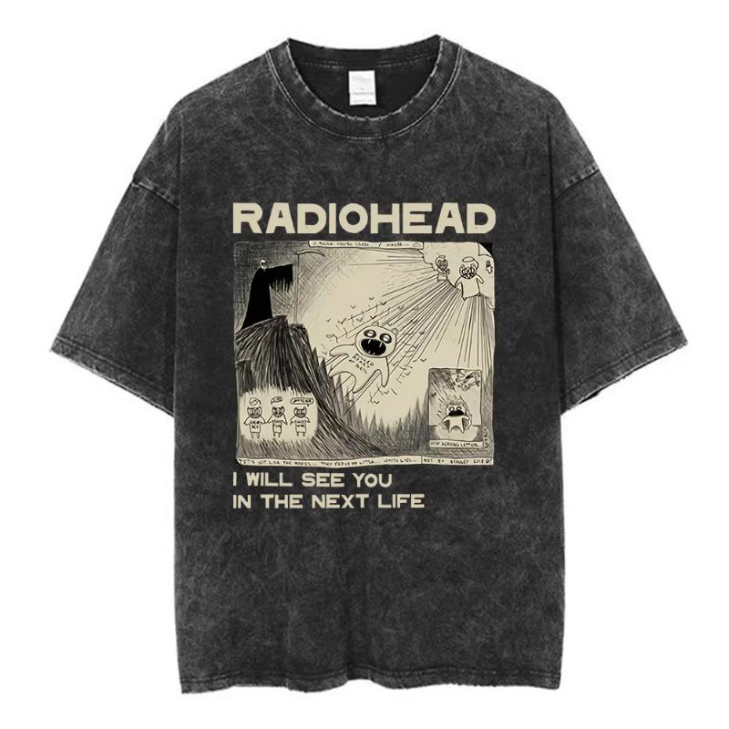 Rock Band Radiohead The Bends Vintage Washed Tshirt Unisex Women Fashion Hip Hop T Shirts Casual Tshirts Streetwear