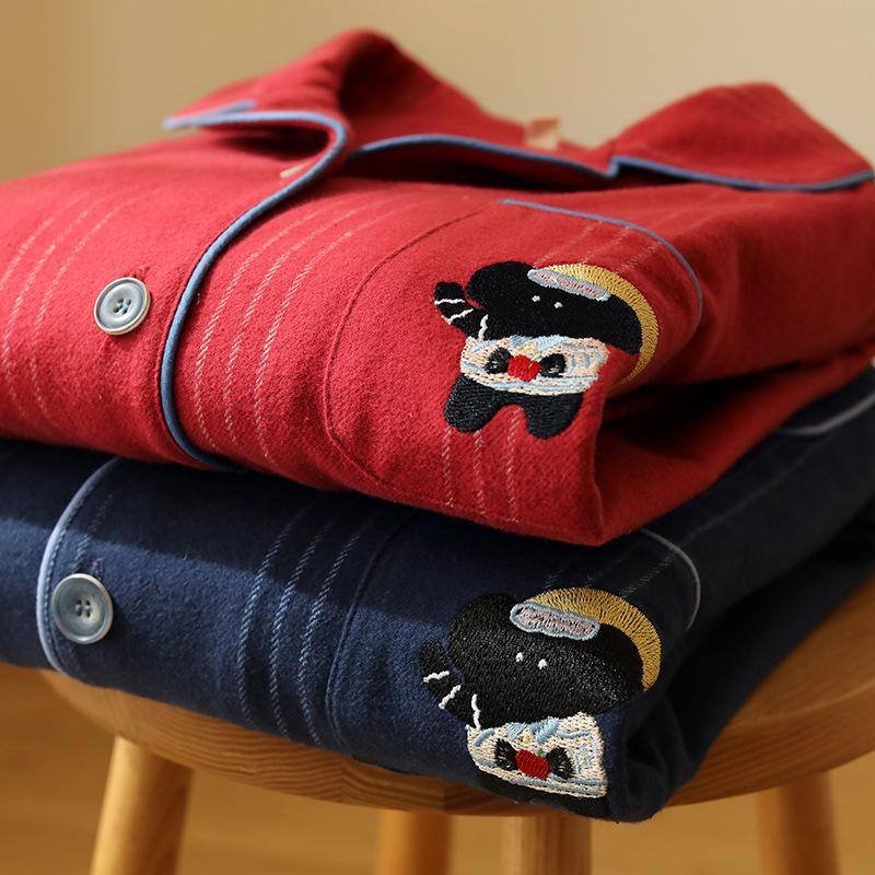 Autumn and Winter Men's and Women's Couples Red Simple Stripes Pure Cotton Double-strand Polished Men's Pajamas Homewear Long-sleeved Suit