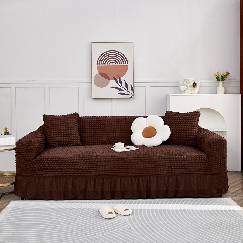 

Элегантный эластичный чехол для дивана, легкая роскошь, эластичная ткань, полная защита с юбкой-гофре, идеально подходит для декора гостиной 1-seat 90-140cm темно-коричневого