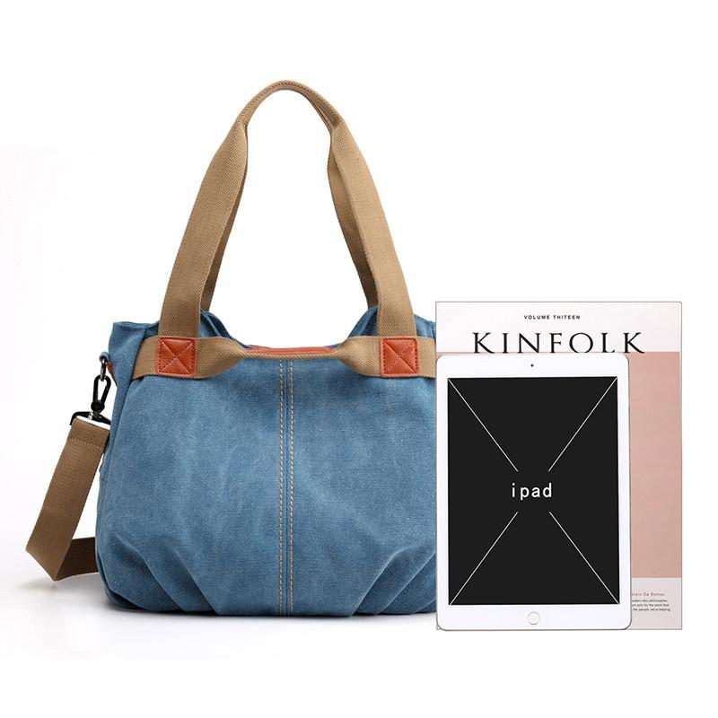 Borsa a tracolla in tela vintage da donna, ad alta capacità e dallo stile semplice, per l'uso quotidiano