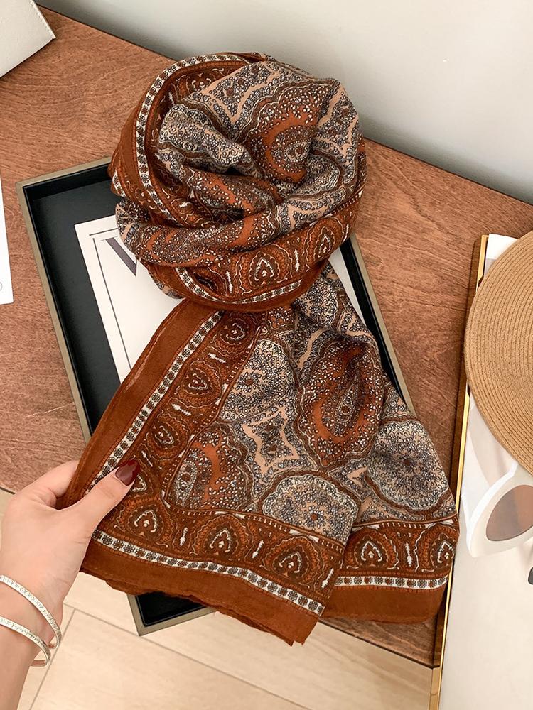 Elegant Luxury Women Silk Scarf Wrap Shawl Retro Print Lady Sunscreen Bandanas Hijab Mujer Boho Scarve Pareo Casual Fashion New