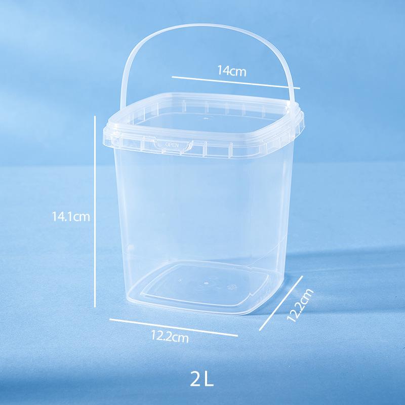 2L Plastic Square with Handle, Clear Transparent Container for Storage and Home Organization