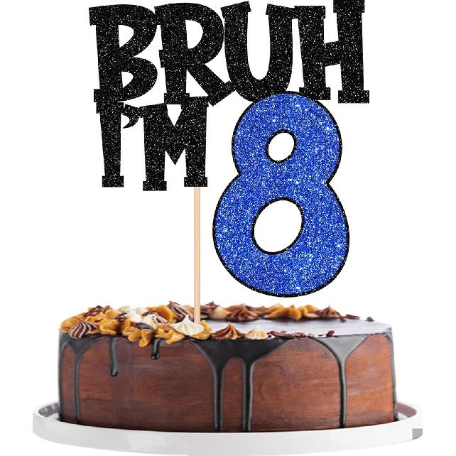 1 PCS Bruh I m 9 Cake Topper Glitter Happy 9th Birthday Cake Pick Bro I m 9 Cake Decoration It s My 9th Birthday Decorations for Cheers to 9 Years 8th Blue