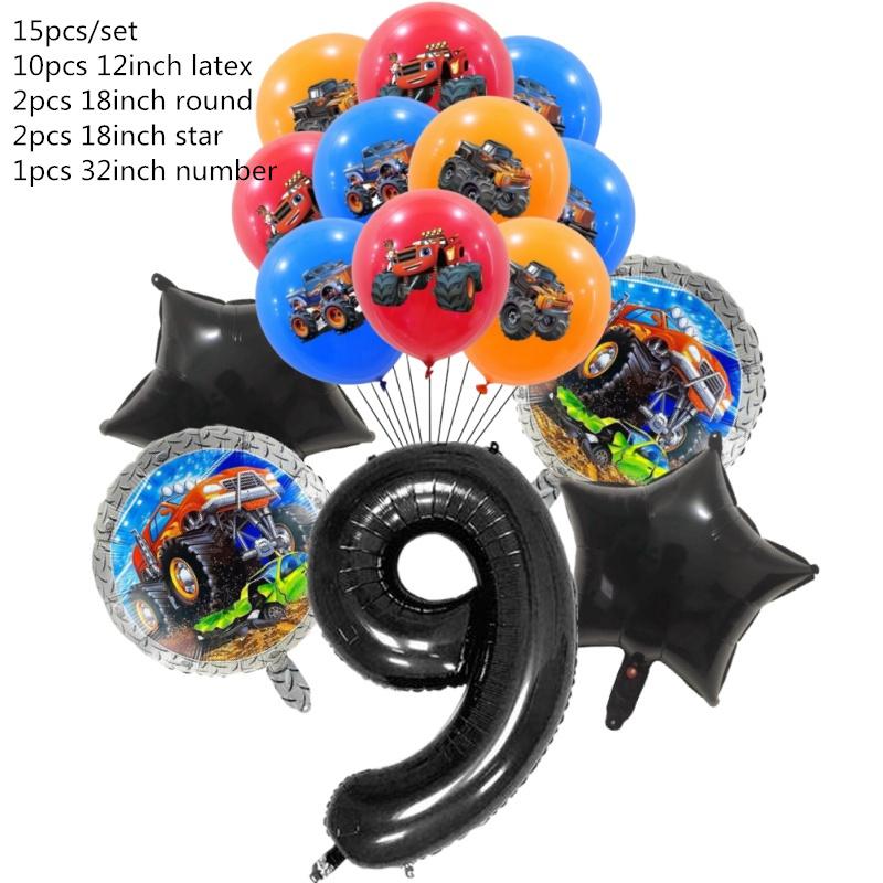 15Pcs Monster Truck Balloon Car Themed Birthday Foil Ballons Dump Truck Helium Balloon Boy Birthday Party Decor Supplies