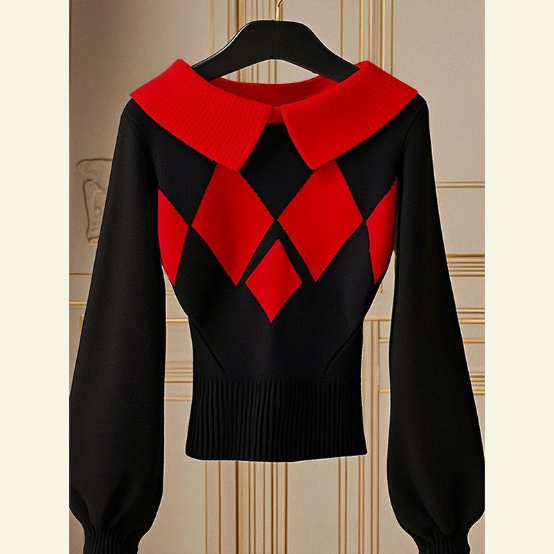 

Осенние корейские шикарные топы - это модный, уникальный, ленивый трикотажный свитер с черным бриллиантом. S красный