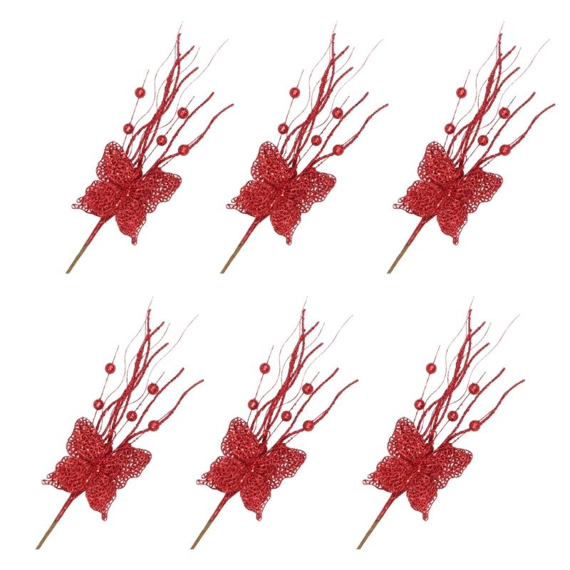 6Pcs Christmas Holly Berries Branch Holly Berries Stems Christmas Plant Decoration For Christmas Party Centerpieces