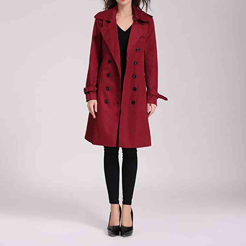 Womens Winter Lapel Double-Breasted SlimLong Trench Coat Overcoat 