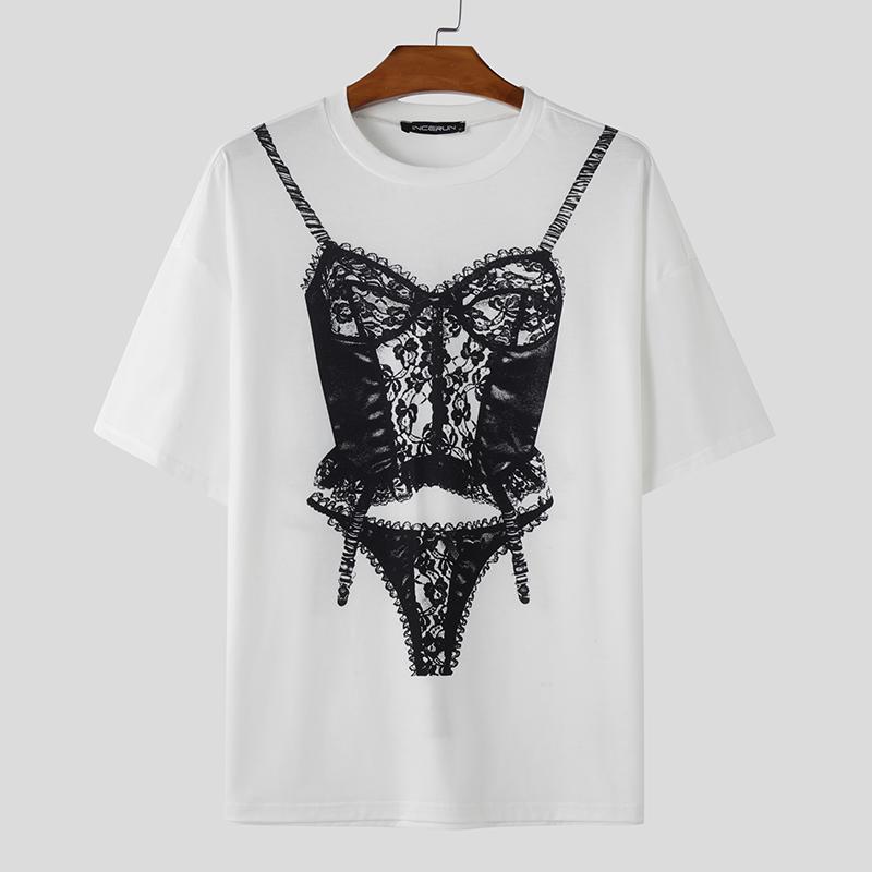 

INCERUN Oversized Summer Men O Neck Short Sleeve Fun Prints Casual T-shirts Tee L белый