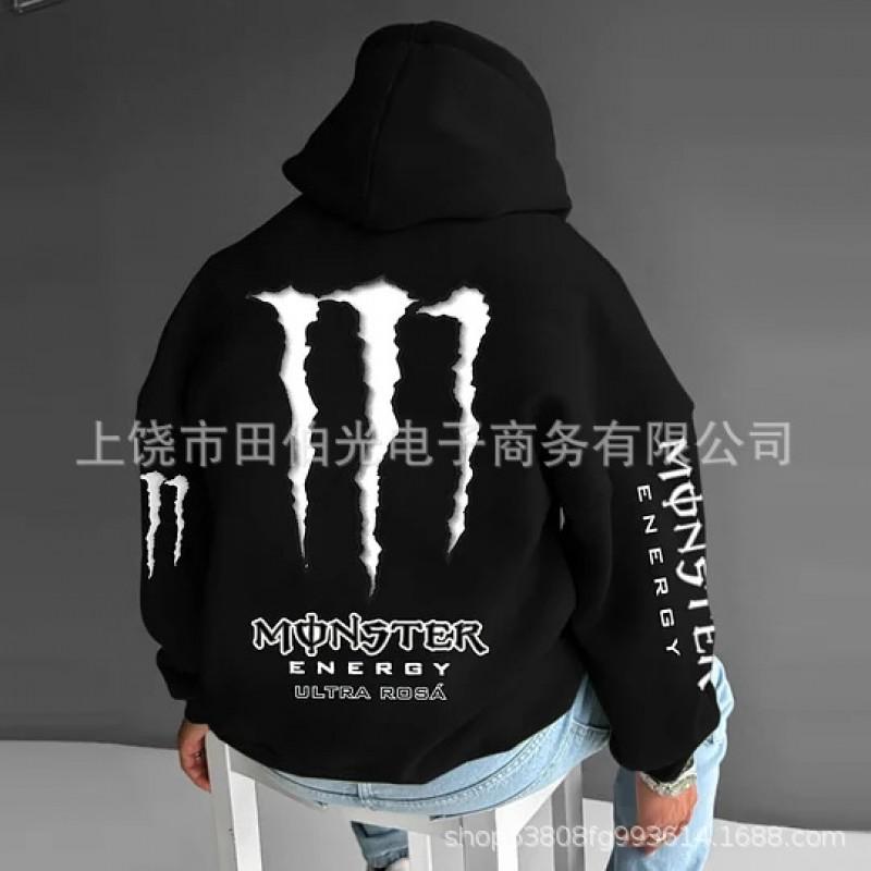 Mens Hooded Sweatshirt With Demon Print Loose Fit Warm Winter Casual Streetwear