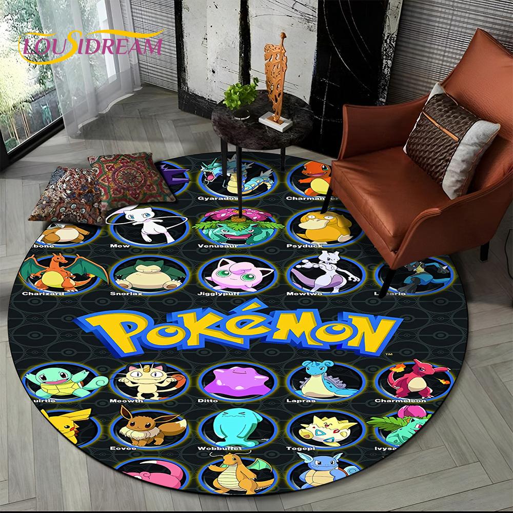 26 Style Cartoon Pokemon Cute Pikachu Round Area Rug,Carpet for Living Room Bedroom Sofa Playroom Decor,kids Non-slip Floor Mat