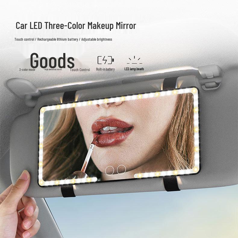 Miroir de Maquillage LED pour Voiture avec Double Commande Tactile Lumière d'Appoint & USB