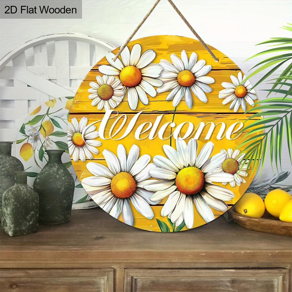 Daisy Welcome Wooden Sign, Charming Round Front Door Decor, Summer Floral Wall Hanging - Ideal Gift for Home & Garden Lovers