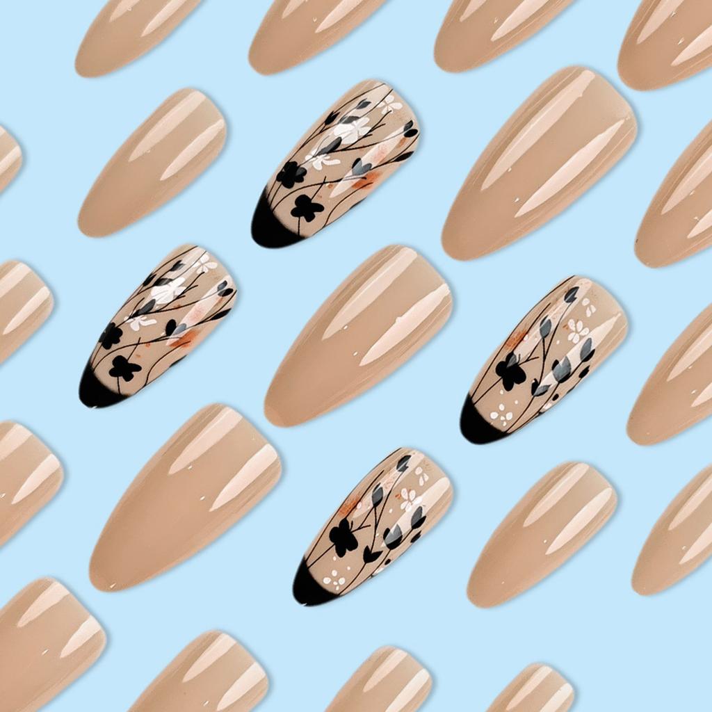 Almond Press On Nail Glossy Fake Nail Stick On Nail In 12 Sizes 24Pcs French Nails Tips for DIY Nails Art Decorations