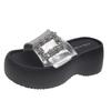 Thick-bottomed Rhinestone Buckle Sandals Women's Imitation Leather Wedge Heel Hairpin Drag Versatile Muffin Bottom Cool Slippers Waterproof Table One-