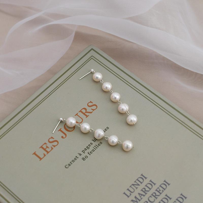 S925 Sterling Silver Fashion Pearl Earrings Freshwater Pearl Tassels Pearl Jewelry Drop Earrings Jewelry For Woman