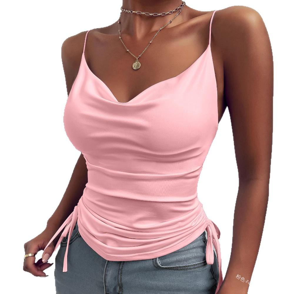 European And American Summer Women'S Top Tight Drawstring Sexy V-Neck Sling Vest European And American Style