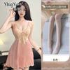 Sexy and beautiful satin splicing lace nightdress pure desire deep V backless home pajama set