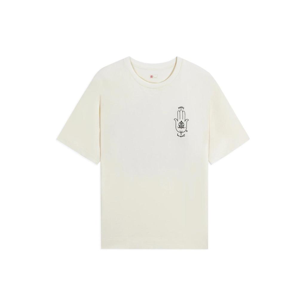 Li-Ning Summer Party Twisted Letter Print Crew Neck Loose Short Sleeve T-Shirt Unisex Tops Off-White AHSSB09-2