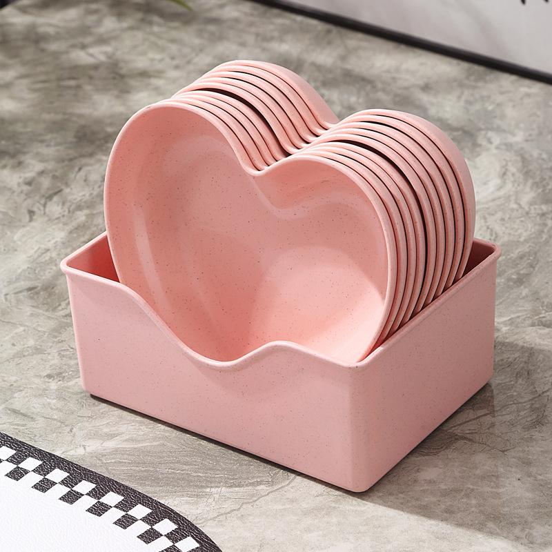 Creative Plates, Snacks, Simple Plates, Thickened Anti-Drop Spitting Bone Saucers, Plastic Fruit Plates, Love Shapes, Drop-Resistant Plates