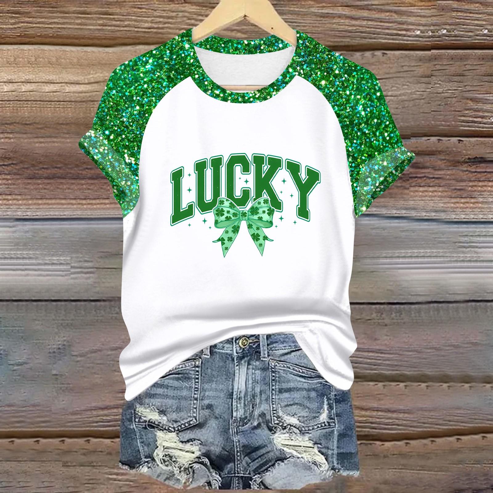 

Женская мода студенческая футболка с круглым вырезом и короткими рукавами ко Дню Патрика XXXL