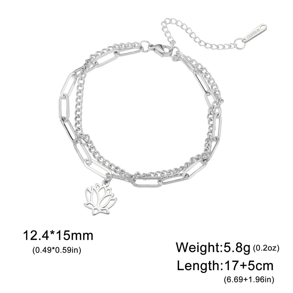 Lucktune Lotus Flower Charms Bracelets Stainless Steel Buddhism Gold Color Chain Bracelet for Women Fashion Boho Jewelry Gift