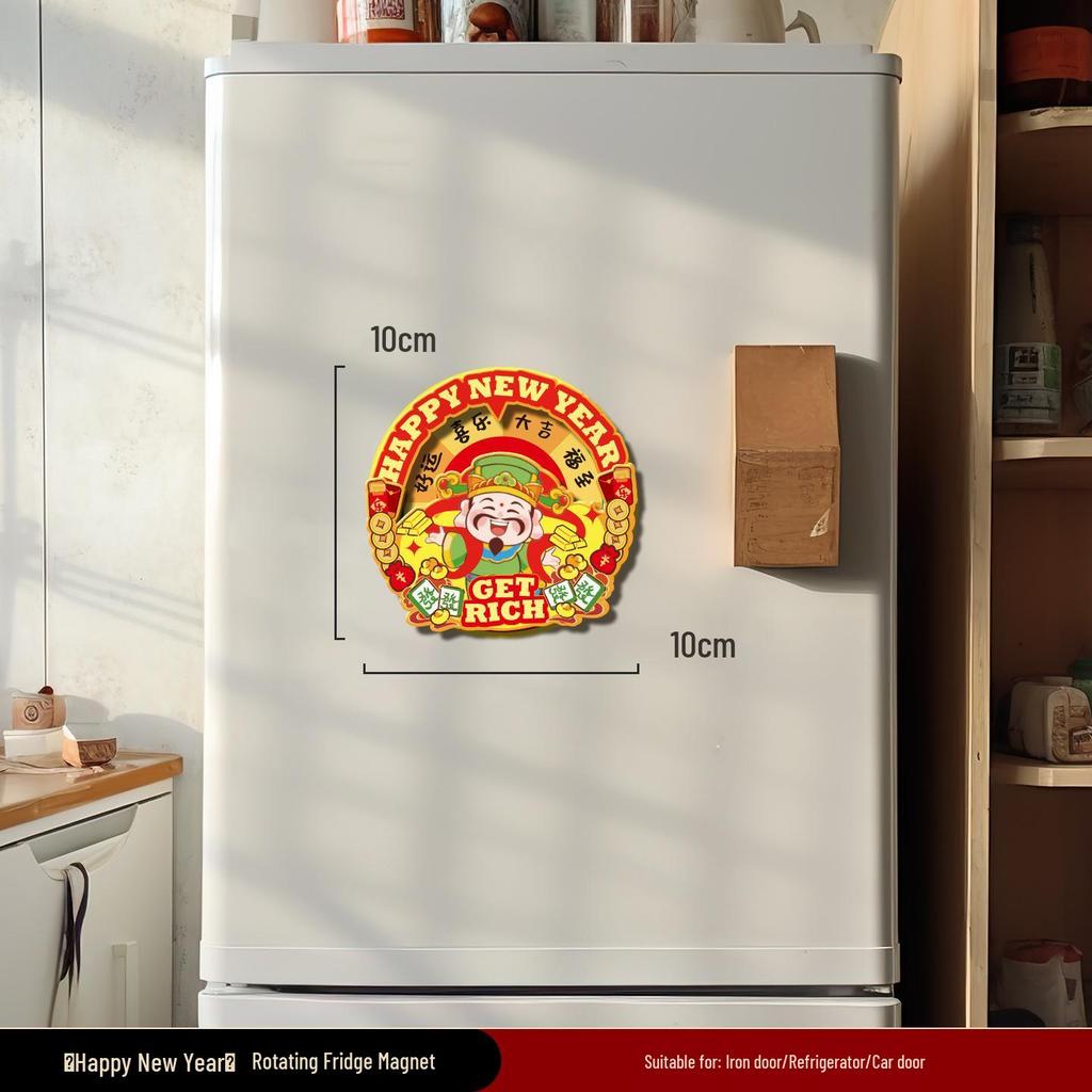 2026 Chinese Style God of Wealth Magnetic Rotating New Year Refrigerator Sticker Decoration