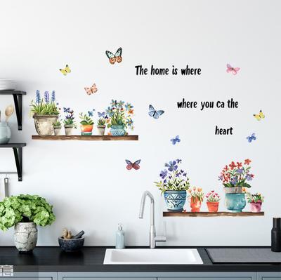 Pegatina de Pared de Planta Verde Mariposa Fresca para Cocina Dormitorio Sala de Estar Decoración de Fondo para el Hogar