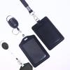 1/3Pcs Pu Id Card Sleeve Hanging Rope High End Retractable Black Work Card Holder Student Meal Card Holder Diy Accessories