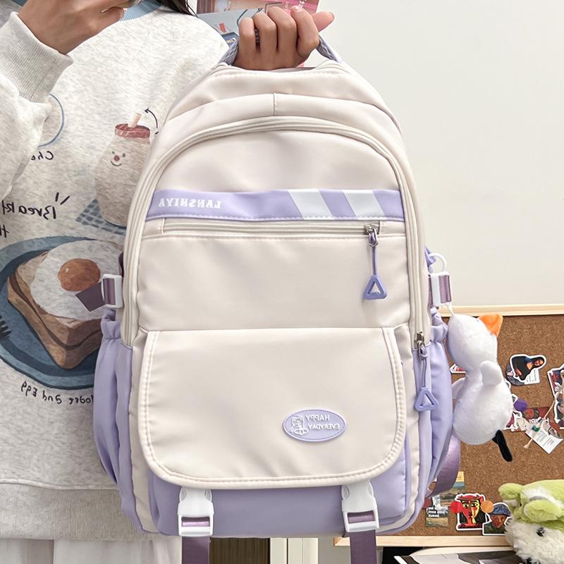 School Bag Female Junior High School Casual Contrasting Color Backpack Ins Fashion Lightweight Travel Backpack High Value Campus Backpack