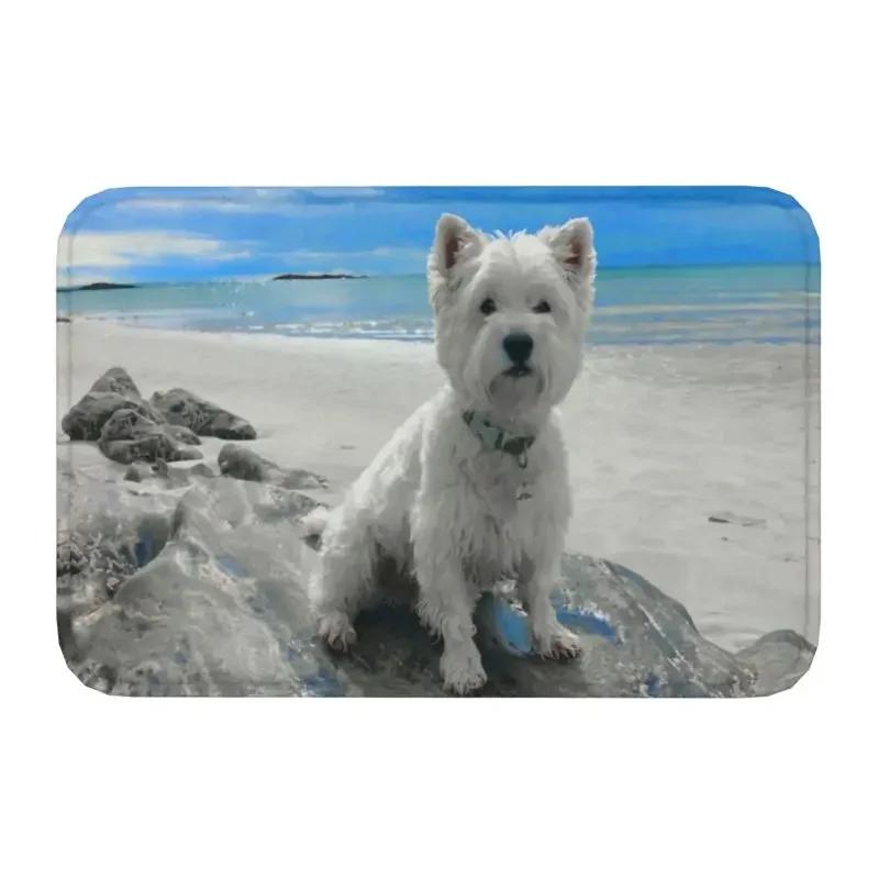Cute West Highland White Terrier Dog Front Door Mat Anti-Slip Outdoor Absorbent Westie Puppy Doormat Garden Entrance Rug Carpe