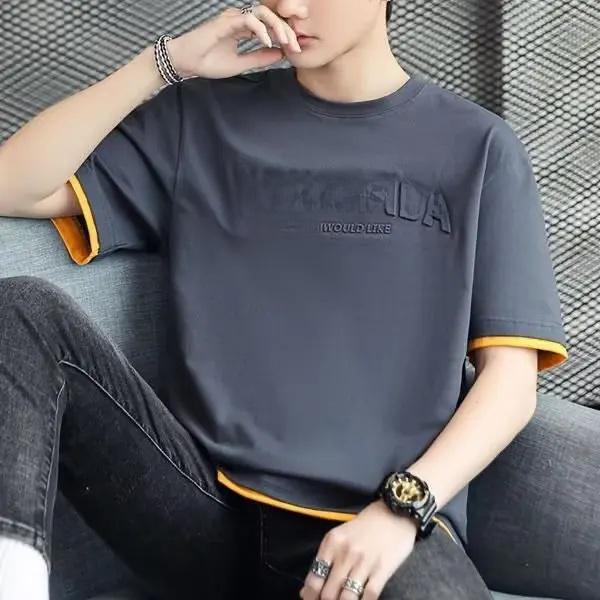 New Ice Silk Men's Loose Fit Short-Sleeve T-Shirt with Steel Print - Spring/Summer Trend
