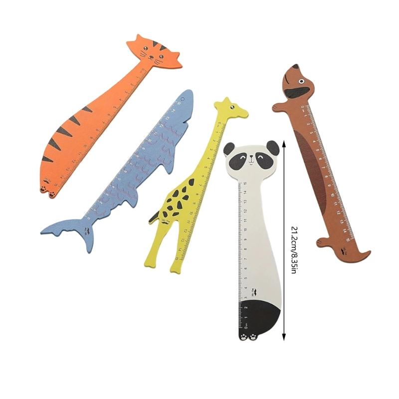5Pieces Colorful Animal Shaped Rulers Educational Tool Drawing Ruler Acrylic Texture for Youthful Students Artwork